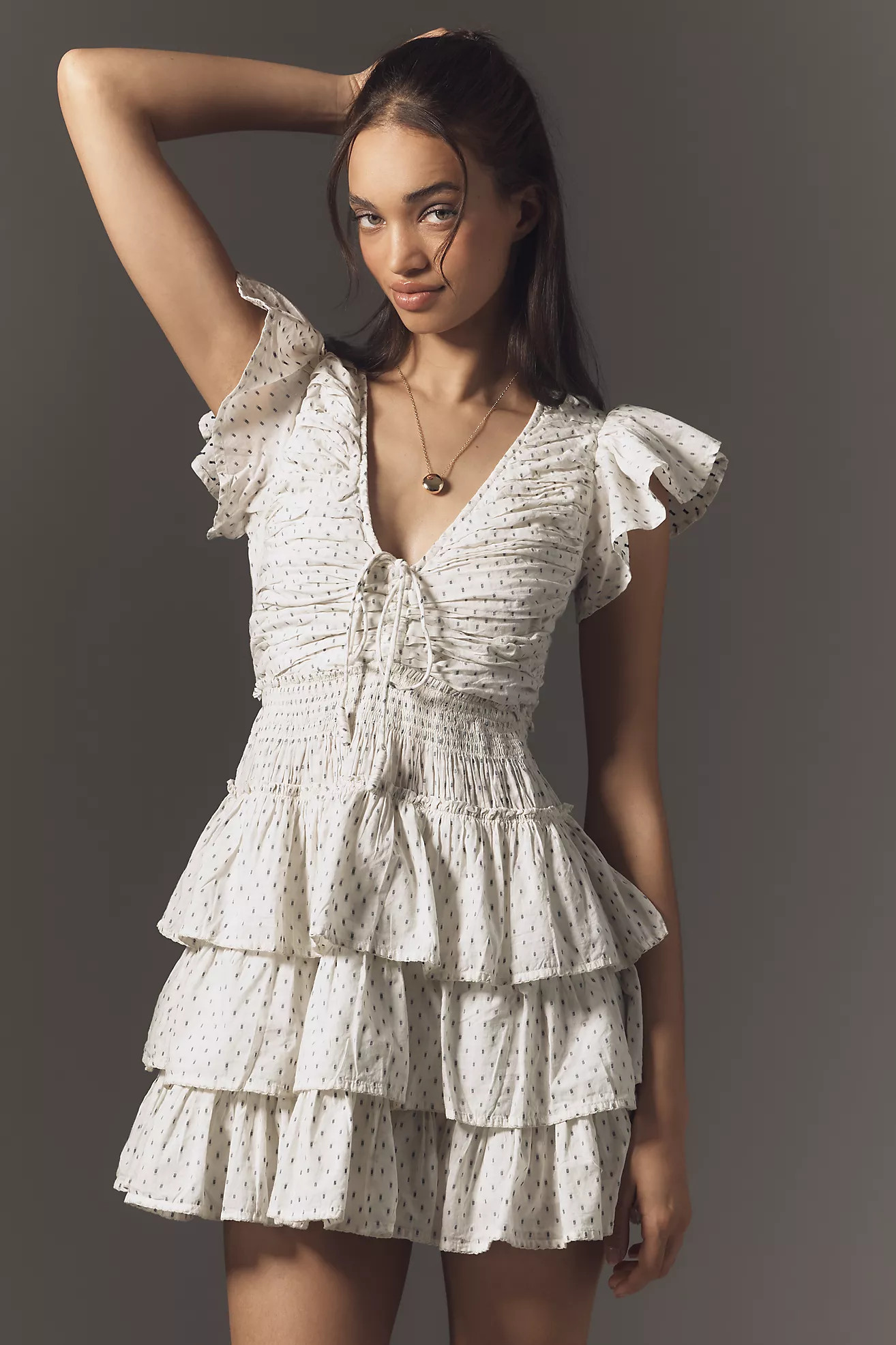 By Anthropologie Puff-Sleeve Gathered Tiered Mini Dress | Anthropologie (UK)
