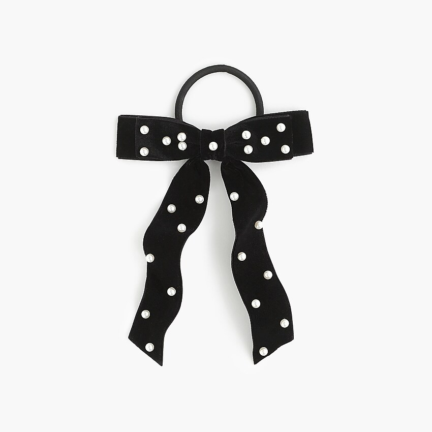 Velvet bow hair tie with pearls | J. Crew US