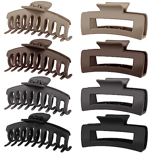TOCESS 8 Pack Neutral Big Hair Claw Clips for Women Large Claw Clip for Thin Thick Curly Hair 90's Strong Hold 4.33 Inch Nonslip Matte Jumbo Hair Clips | Amazon (US)