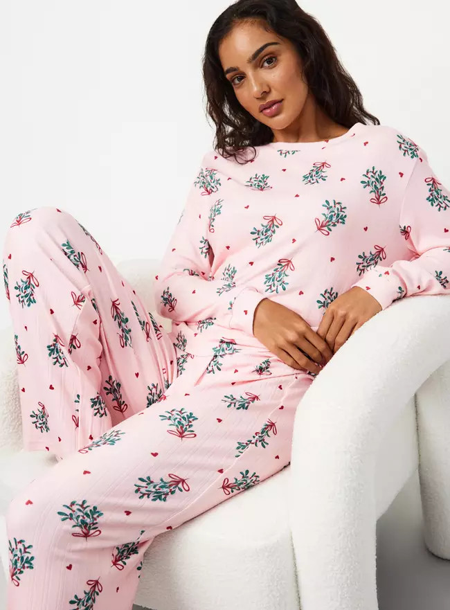 Buy Christmas Pink Mistletoe Pointelle Pyjamas XL | Pyjamas | Tu | Tu Clothing