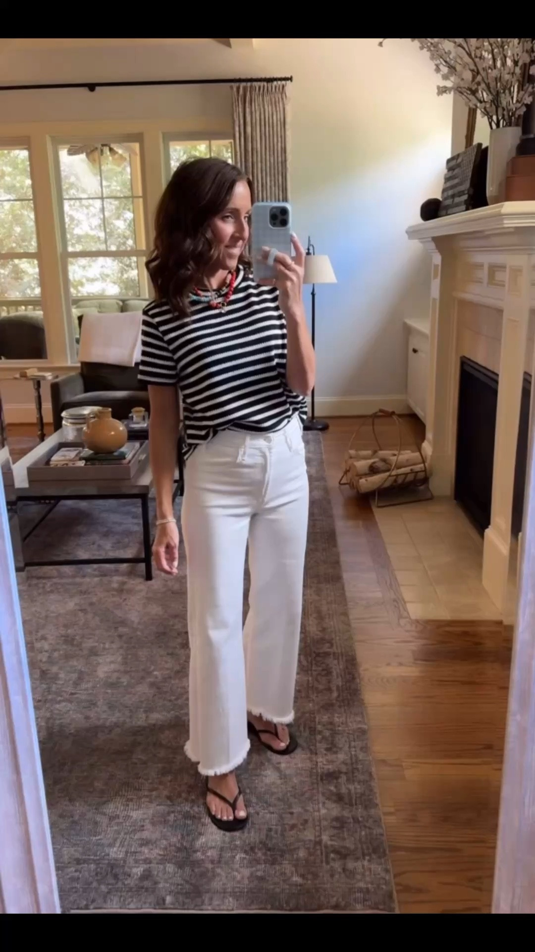 Black & white. Stripe textured tee. White MOTHER jeans. 
Tee S. Jeans TTS, 25 
Loopy Case code: TWOPEASINABLOG 

#LTKootd #LTKSeasonal #LTKOver40