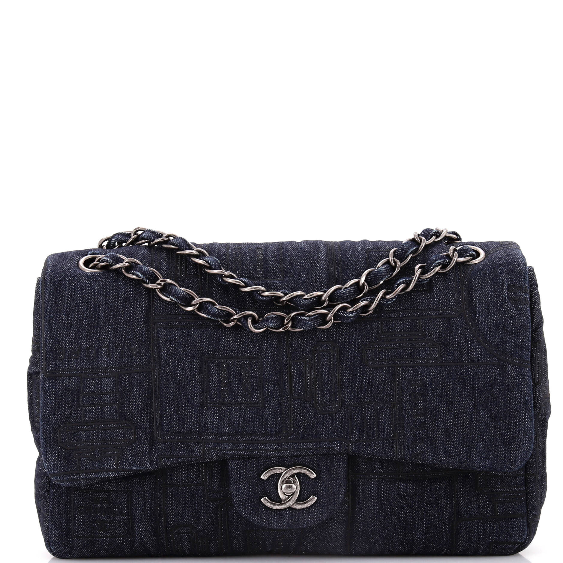 Perfume Bottle Classic Single Flap Bag Embroidered Denim Jumbo | Shop Simon