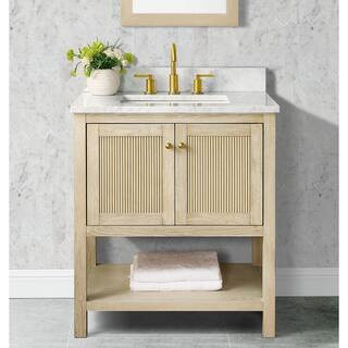 Home Decorators Collection Arcott 31 in W x 22 in D x 35 in H Single Sink Fluted Bath Vanity in N... | The Home Depot