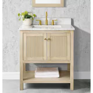 Home Decorators Collection Arcott 31 in W x 22 in D x 35 in H Single Sink Fluted Bath Vanity in N... | The Home Depot