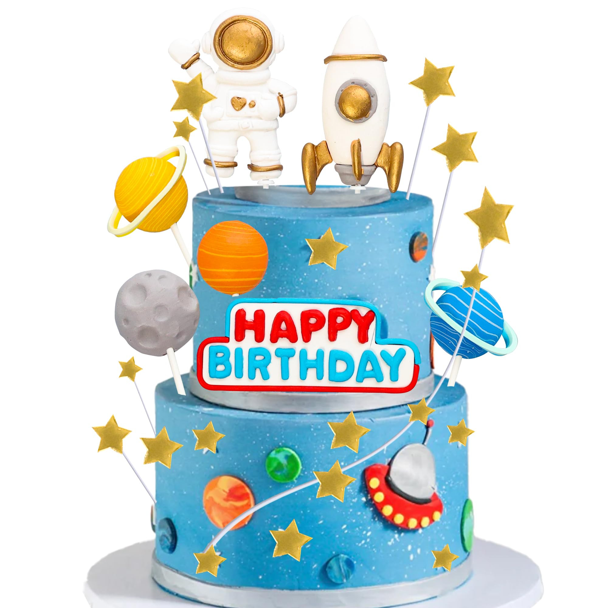 Ephlyn 13Pcs Astronaut Cake Toppers - Outer Space Astronaut Figurines, Planet Stars Cake Decorati... | Amazon (US)