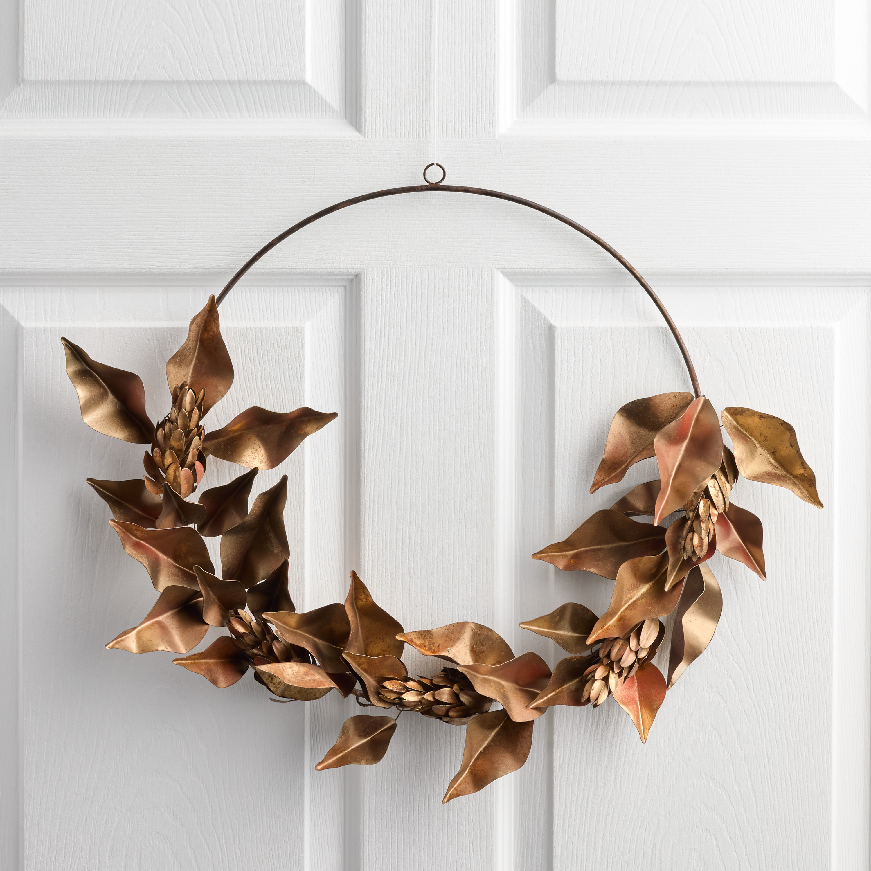 Antiqued Gold Metal Magnolia Leaf Wreath - World Market | World Market
