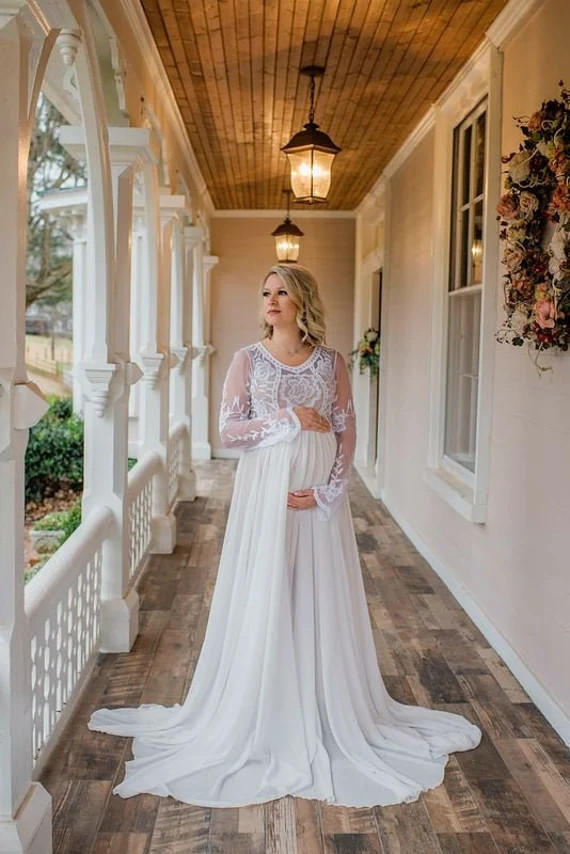 Long Sleeve Lace Maternity Dress for Photo Shoot Boho | Etsy | Etsy (US)