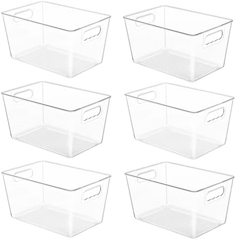 YIHONG 6 Pack Clear Pantry Organizer Bins, Plastic Containers with Handle for Kitchen,Freezer,Cab... | Amazon (US)