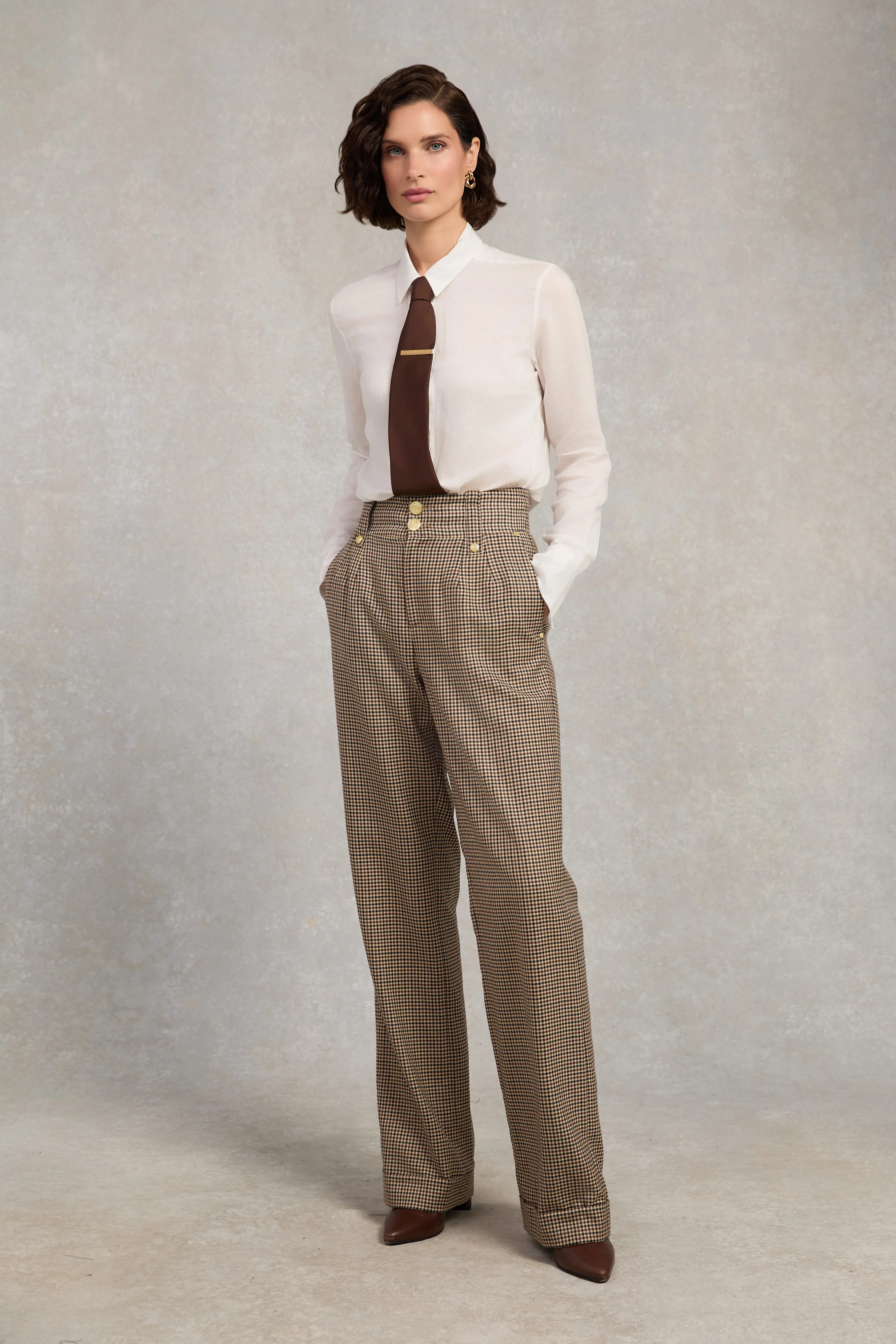 High Waisted Wide Leg Trouser (Westminster Tweed) | Holland Cooper