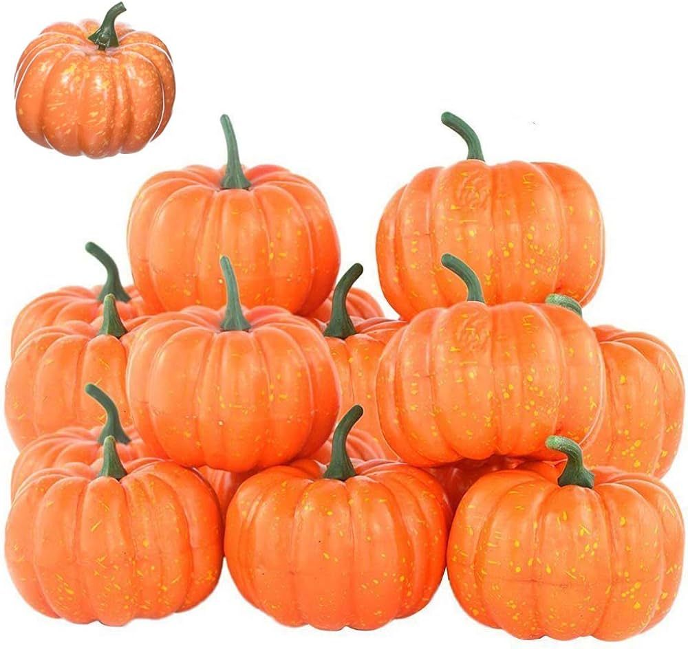 Rocutus 12 Pieces Mini Artificial Pumpkins,Lifelike Simulation Mini Pumpkins Fall Mini Artificial... | Amazon (US)