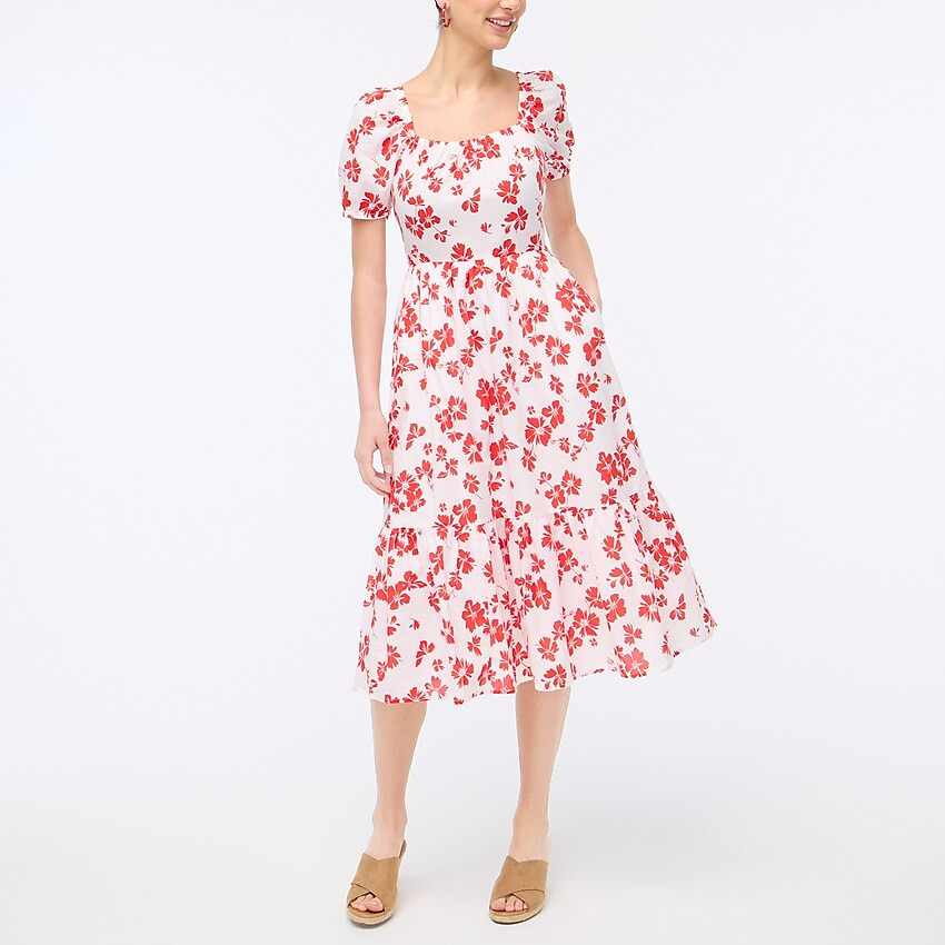 Floral puff-sleeve tiered midi dress | J.Crew Factory