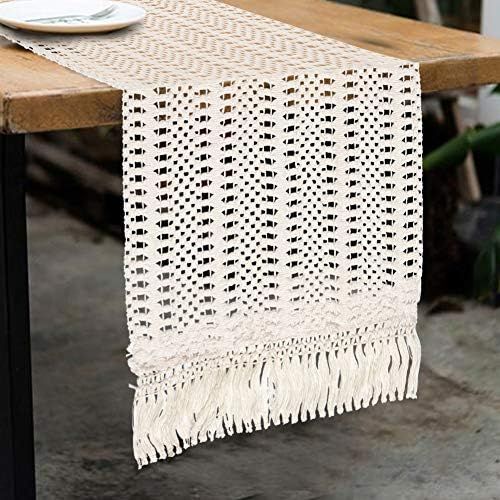 OurWarm Macrame Table Runner, Cotton Crochet Lace Boho Table Runner, Woven Table Runner with Tass... | Amazon (US)