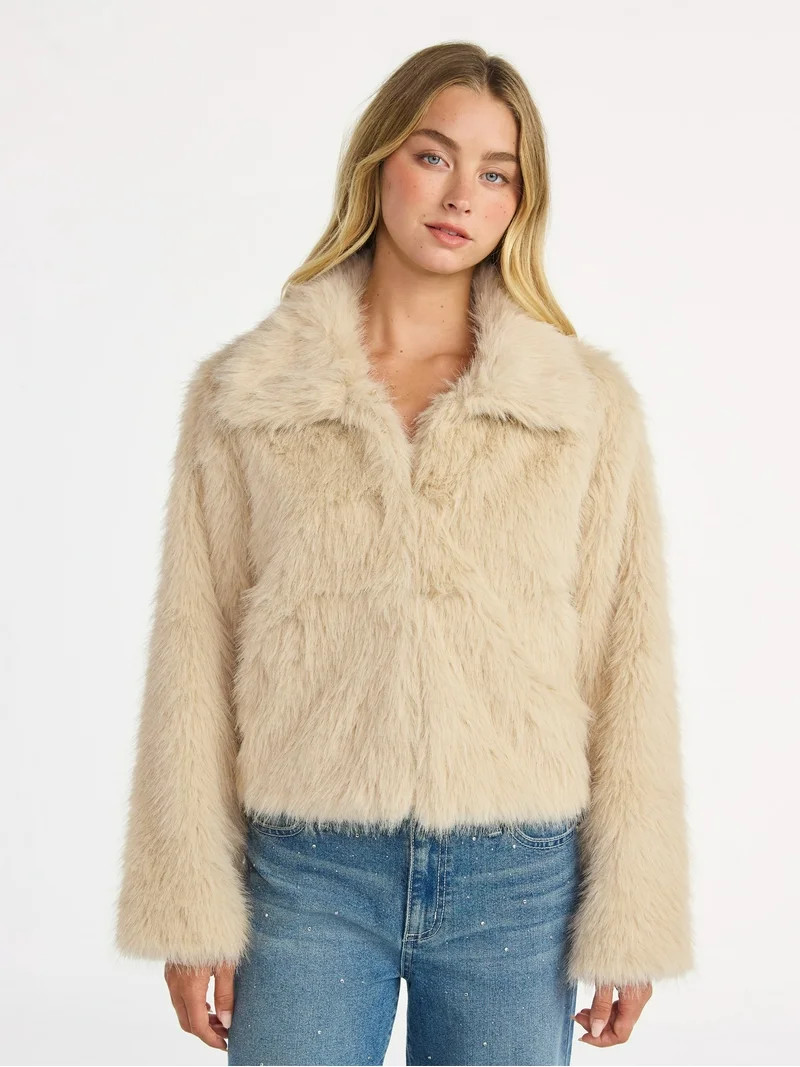 No Boundaries Faux Fur Coat, Women's and Plus | Walmart (US)