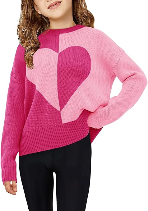 Haloumoning Girls Heart Sweater Kids Cute Color Block Knit Sweaters 7-14 Years | Amazon (US)