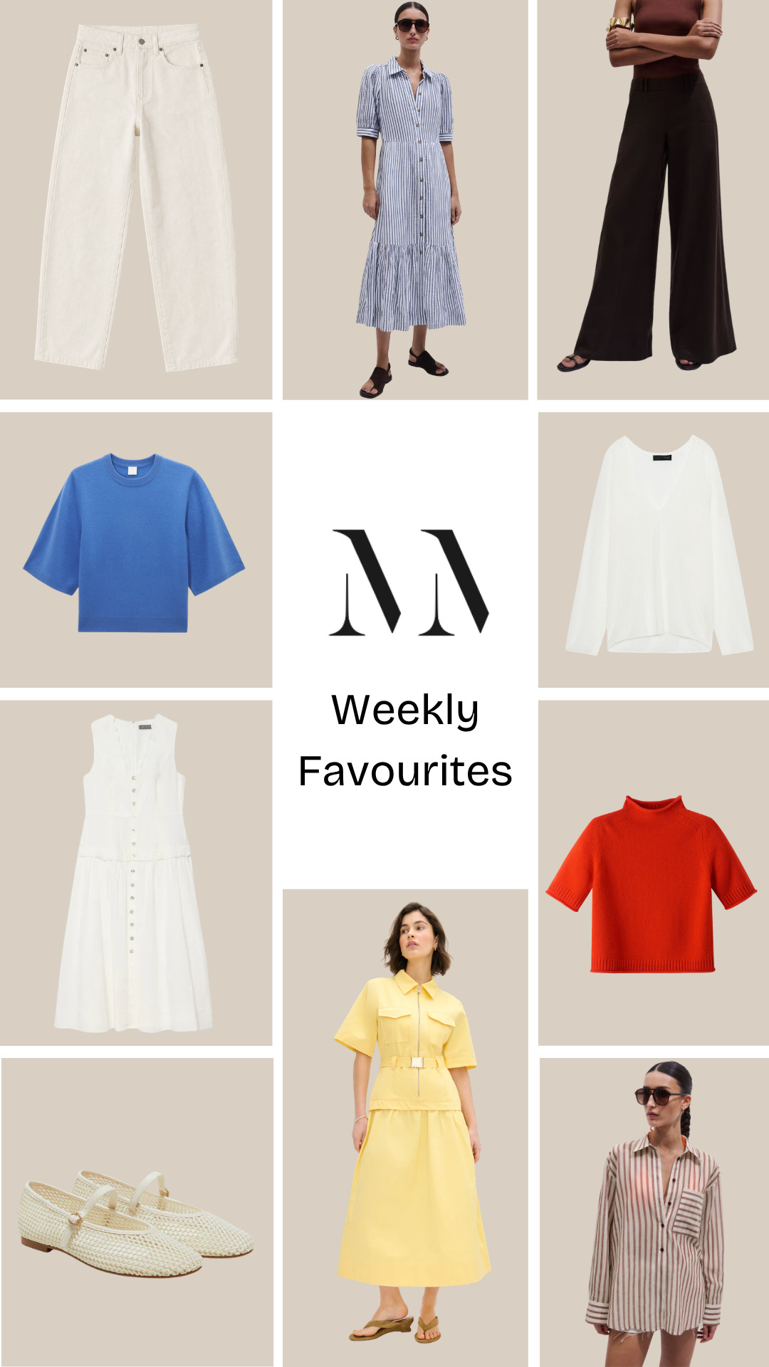 The Weekly Favourites Edit

white jeans, striped midi dress, brown wide leg trousers, cobalt blue knit top, white v neck blouse, white button front midi dress, red knit top, woven mary jane flats, yellow belted midi dress, striped oversized shirt, neutral palette, summer wardrobe, elevated basics, chic minimal style, relaxed tailoring, capsule wardrobe, warm weather dressing 

 #LTKsummer #LTKeurope #LTKjeans