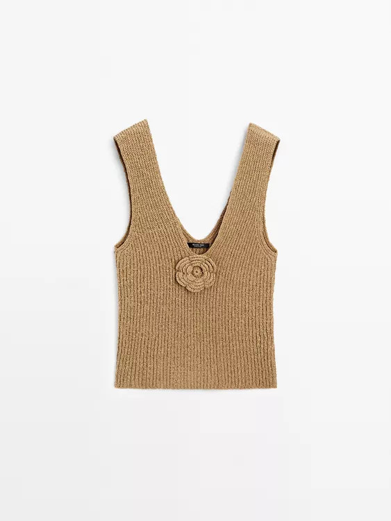 Cotton blend top with floral detail | Zara Canada