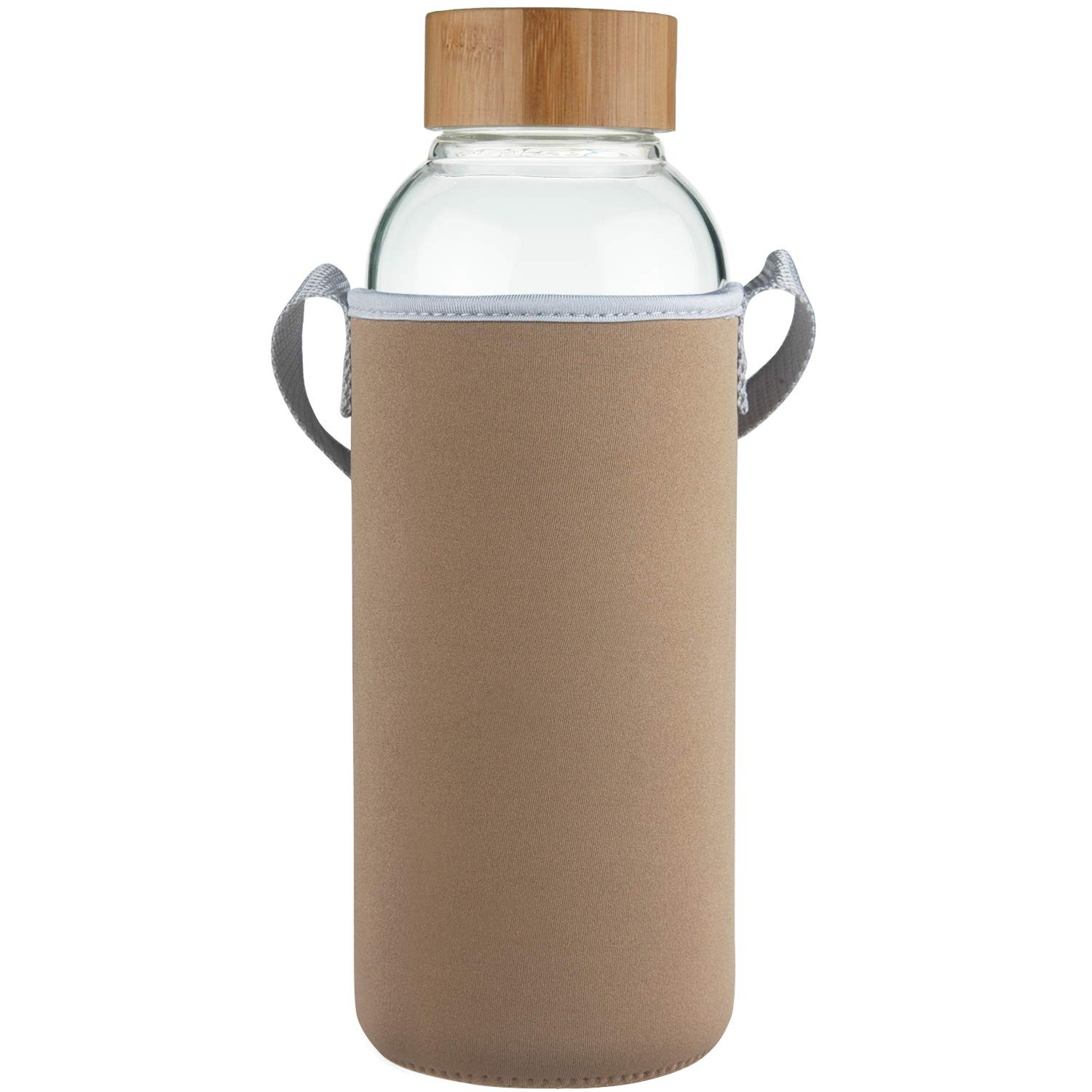 Ferexer 48 oz Sports Borosilicate Glass Water Bottle with Bamboo Lid with Neoprene Sleeve | Amazon (US)