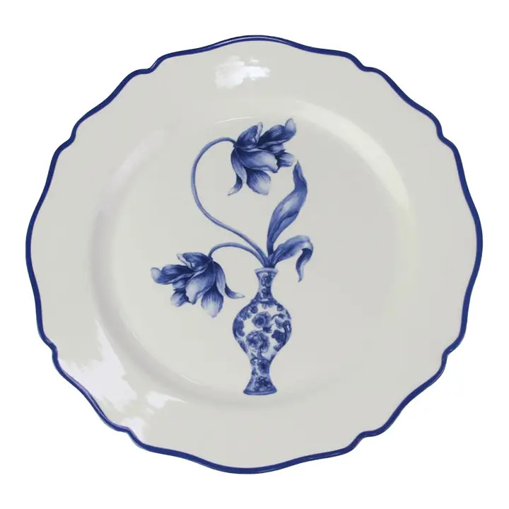 Carolyne Roehm x Enchanted Home Tulip 11" Scallop Edge Dinner Plates in White/Blue, Set of 4 | Chairish