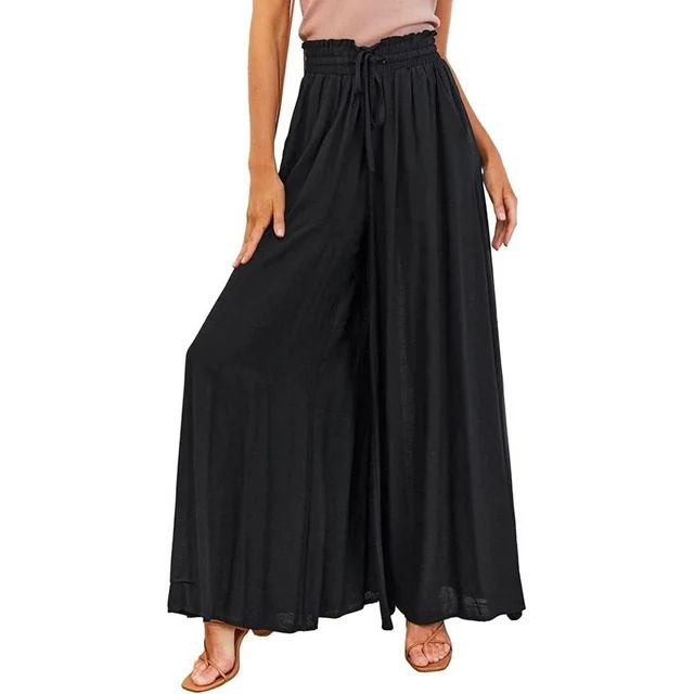 SOMER Pants for Women Flowy Dressy Casual Elastic High Waist Wide Leg Palazzo Pants with Pocket | Walmart (US)