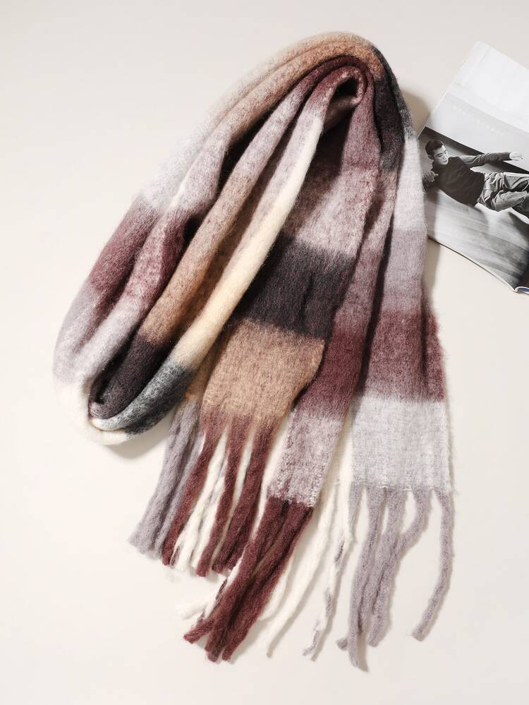 Plaid Pattern Fringe Trim Scarf | SHEIN