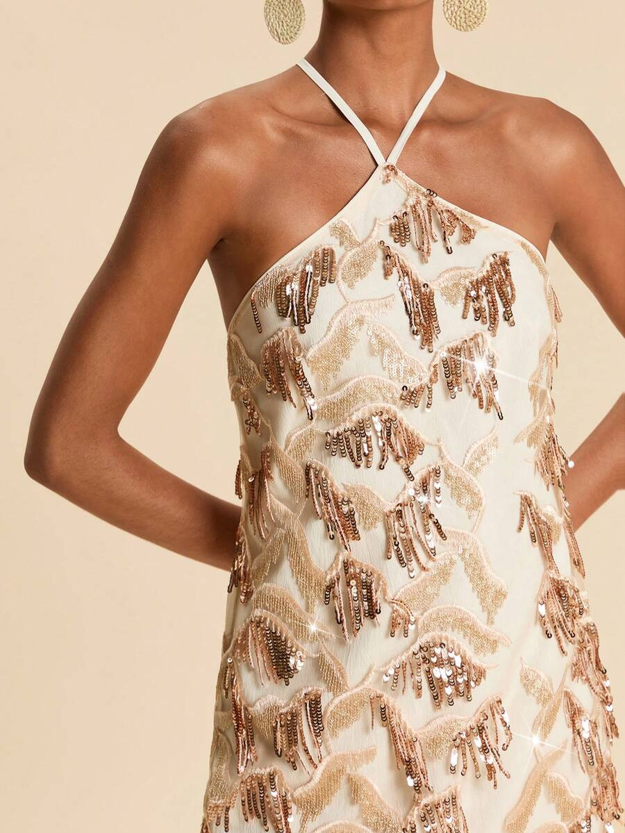 Travachic Women's Sequin Design Fashionable Glamorous Halter Mini Dress | SHEIN