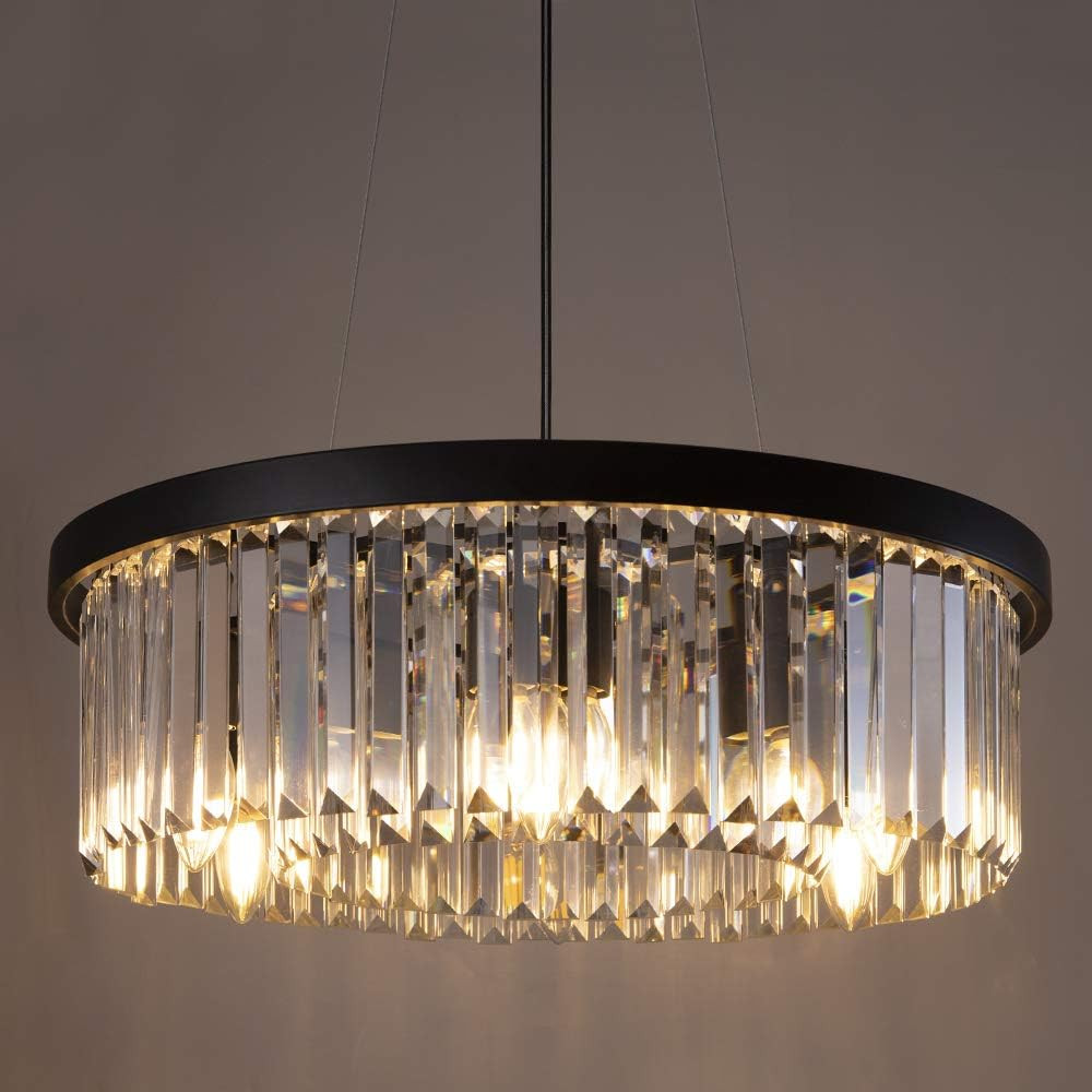 Wellmet Modern Crystal Chandelier for Dining Room, 6 Lights Black Farmhouse Crystal Pendant Light... | Amazon (US)