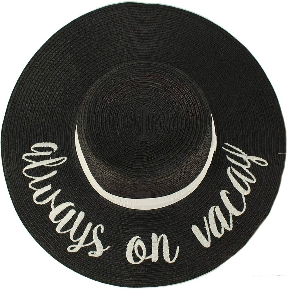 C.C Fun Verbiage Elegant Wide Brim 4" Summer Derby Beach Pool Floppy Dress Sun Hat | Amazon (US)