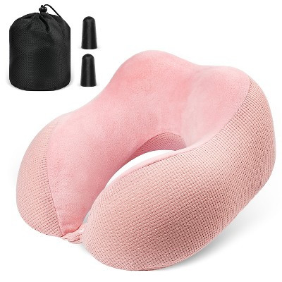 Fosmon Neck Pillows for Travel Pillow, Travel Neck Pillow Airplane, Foldable Memory Foam Neck Pillow for Car Travel Sleeping with Ear Plugs, Pink | Target