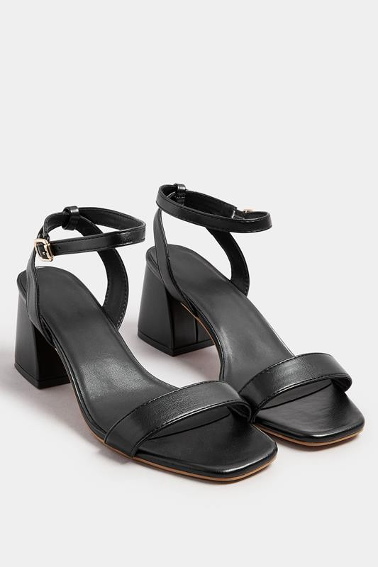 Yours Black Faux Leather Block Heel Sandals In Extra Wide EEE Fit | Long Tall Sally