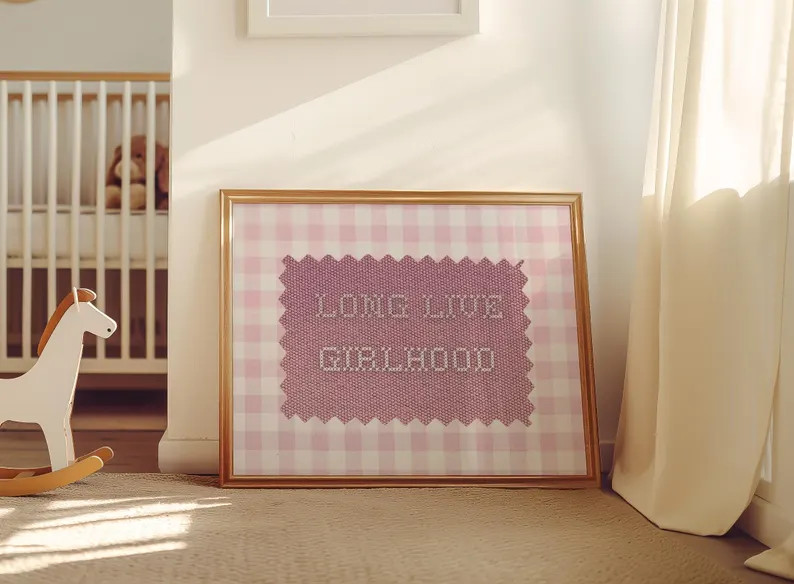 Long Live Girlhood, Vintage Girl Nursery Art, Digital Download, Girl Room Decor, Pink Gingham Nur... | Etsy (US)