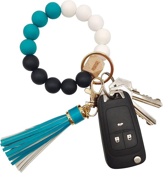 Silicone Key Ring Bracelet for Women Beaded Wristlet Keychain House Car Keys Rings Holder with Ta... | Amazon (US)