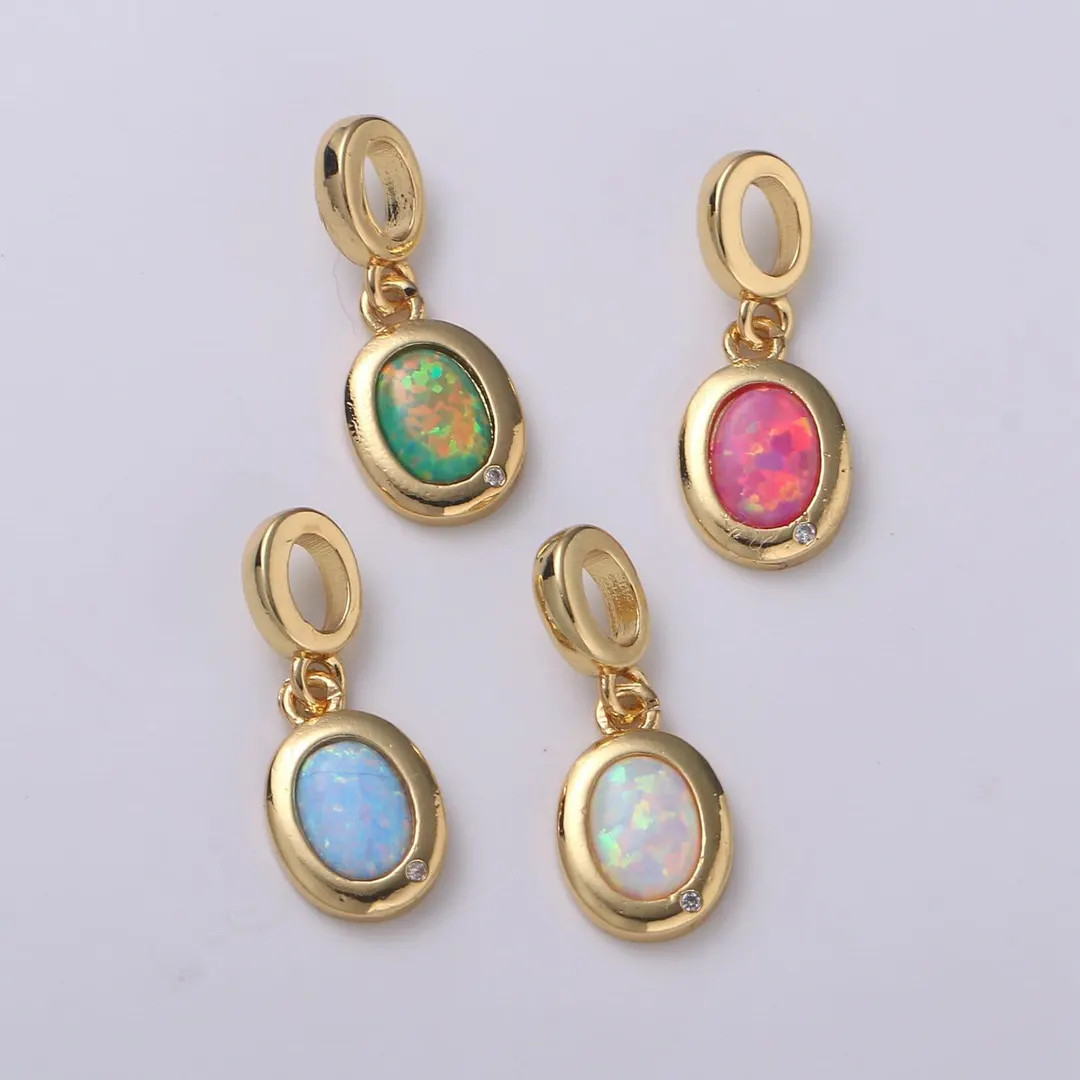 Dainty Solitaire Pendant 14k Gold Filled Oval Pendant for Necklace Opal Charm Birthstone Cz Geome... | Etsy (US)