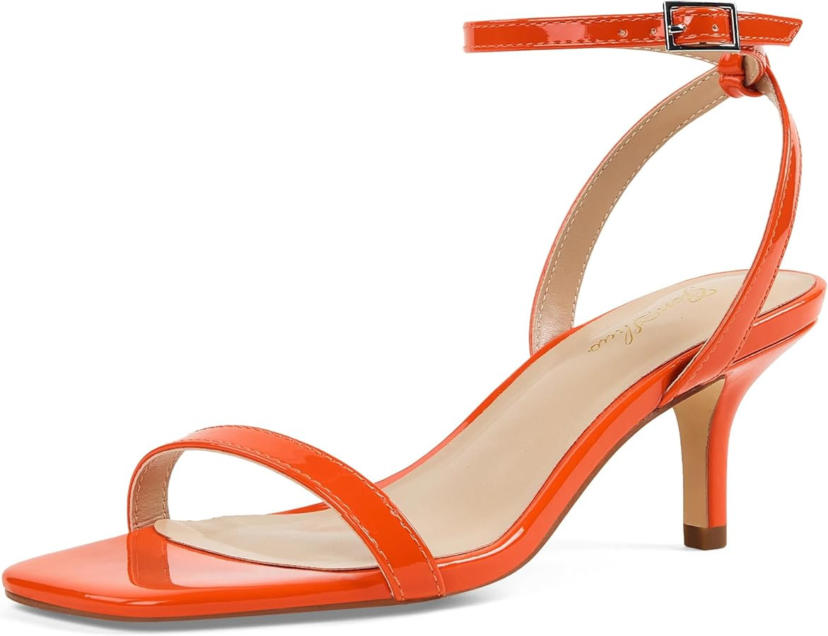 GENSHUO Women's Kitten Low Heels Square Open Toe Ankle Strap Sandals Sexy Strappy 2 Inch High Hee... | Amazon (US)