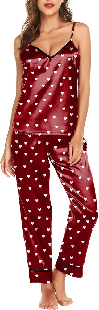 Satin Pajamas Set Silk Sleepwear Cami Nightwear Soft Lingerie PJ Set | Amazon (US)