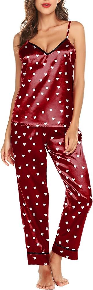 Satin Pajamas Set Silk Sleepwear Cami Nightwear Soft Lingerie PJ Set | Amazon (US)