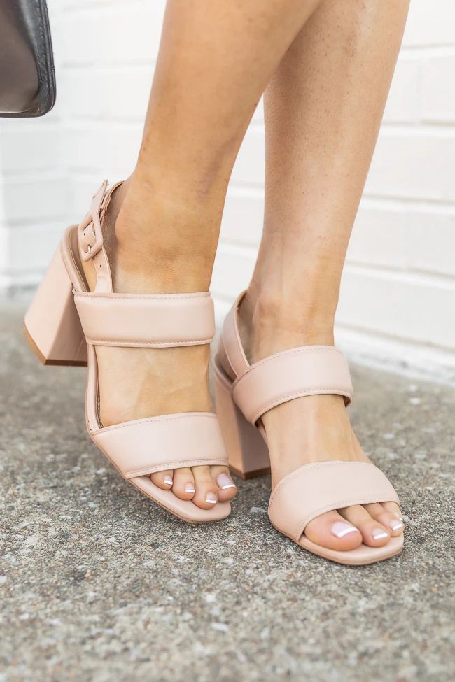 Kirsten Nude Double Strap Block Heels | Pink Lily