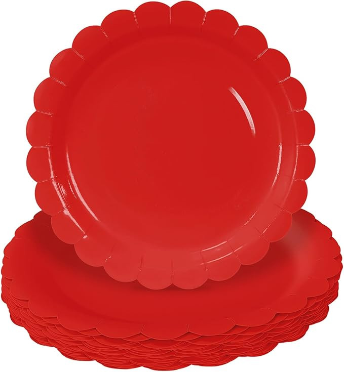 HEIPINIUYE 50 Pieces Red Paper Plates 9 Inch Red Scalloped Plates Disposable Dinner Plates for We... | Amazon (US)