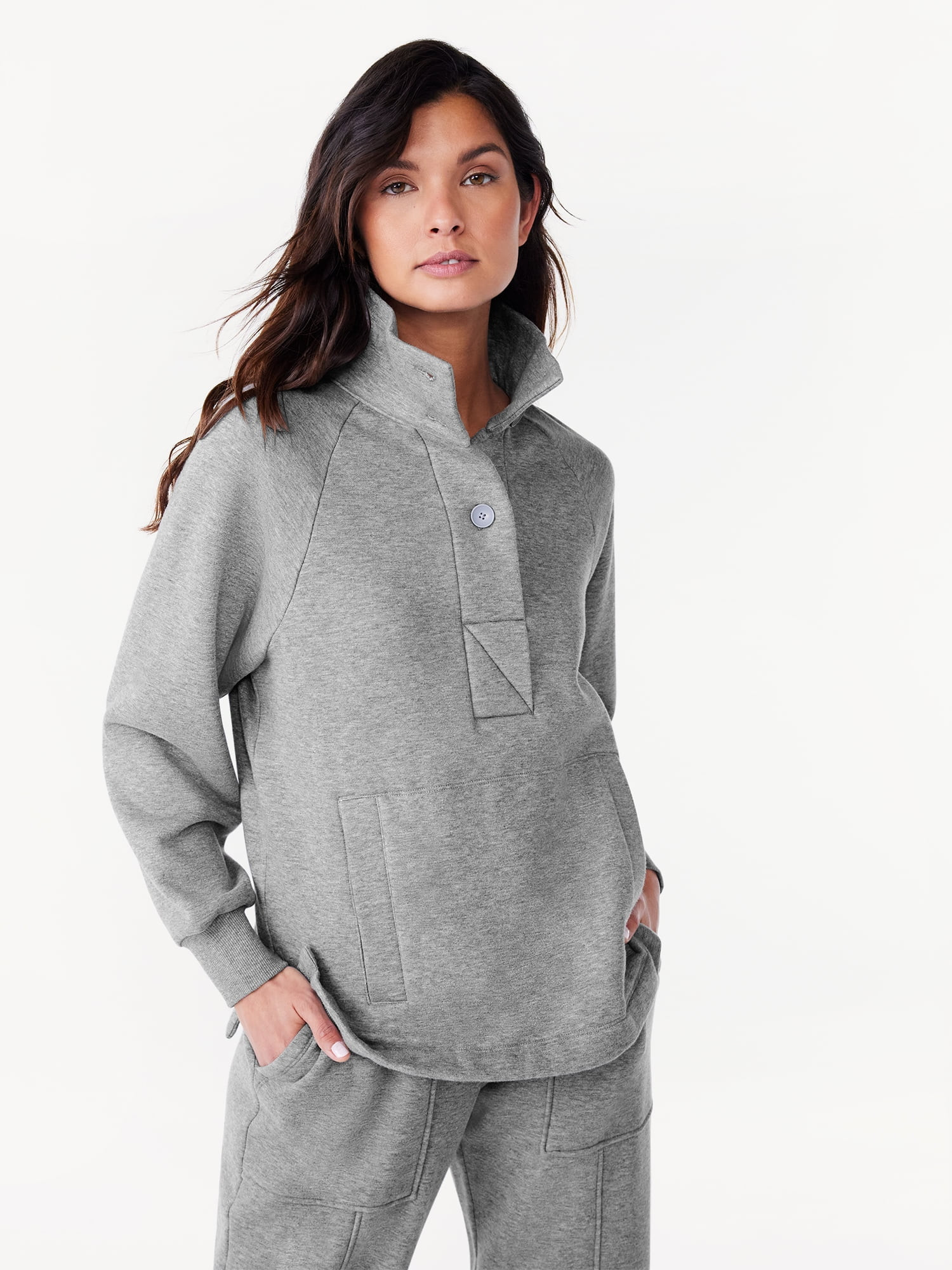 Free Assembly Women's Fleece Popover Sweatshirt with Raglan Sleeves, Size XS-XXXL - Walmart.com | Walmart (US)
