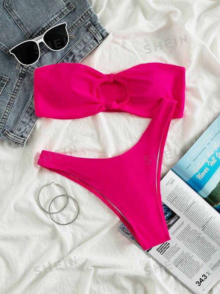• Trending - Pink Power • Sexy • Plain • Cut Out, Knot | SHEIN