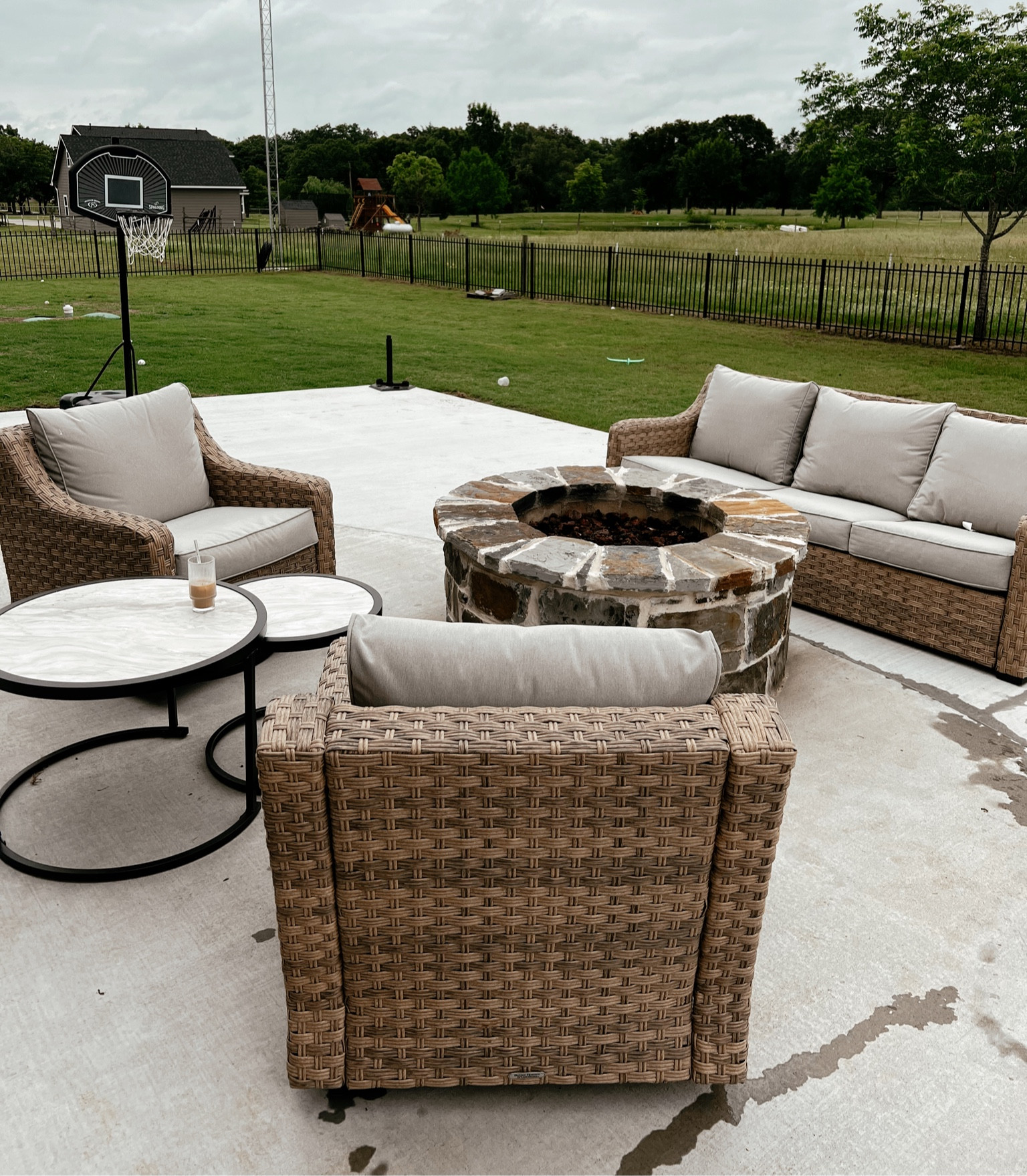Patio furniture outdoor decor sitting area summer outside s’mores family dining Walmart affordbale sale rollback water resistant furniture couch table chairs swivel glider rattan beige 

#LTKsalealert #LTKSeasonal #LTKhome