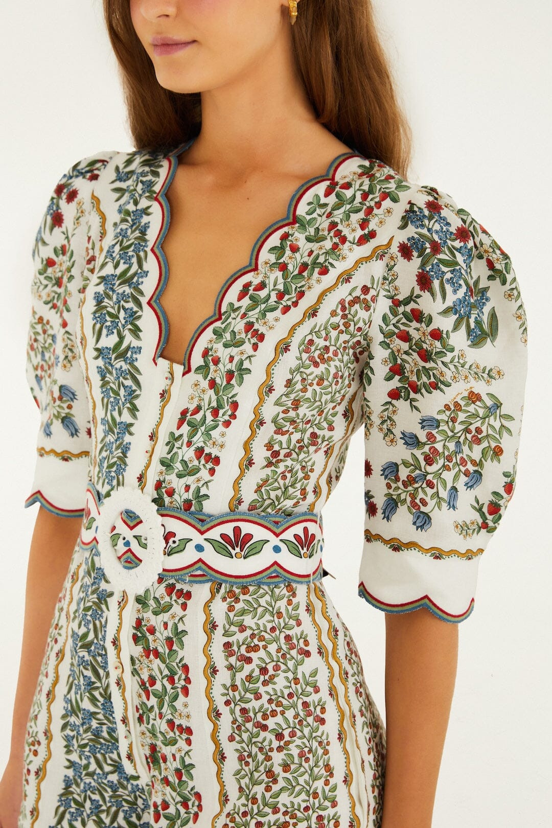 Off-White Fruit Beauty Euroflax Premium Linen Mini Cut Out Romper | FARM Rio | FarmRio (US)