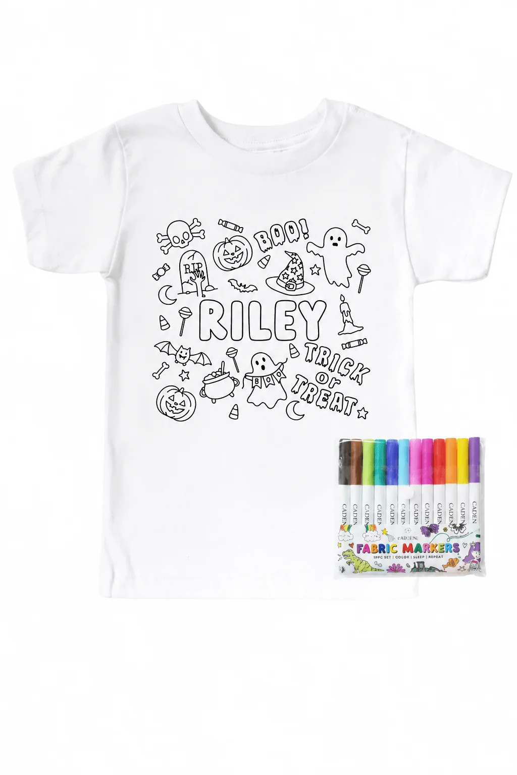 Colorable & Personalized Kids' Halloween Graphic Tee | No Tricks All Treats | Caden Lane
