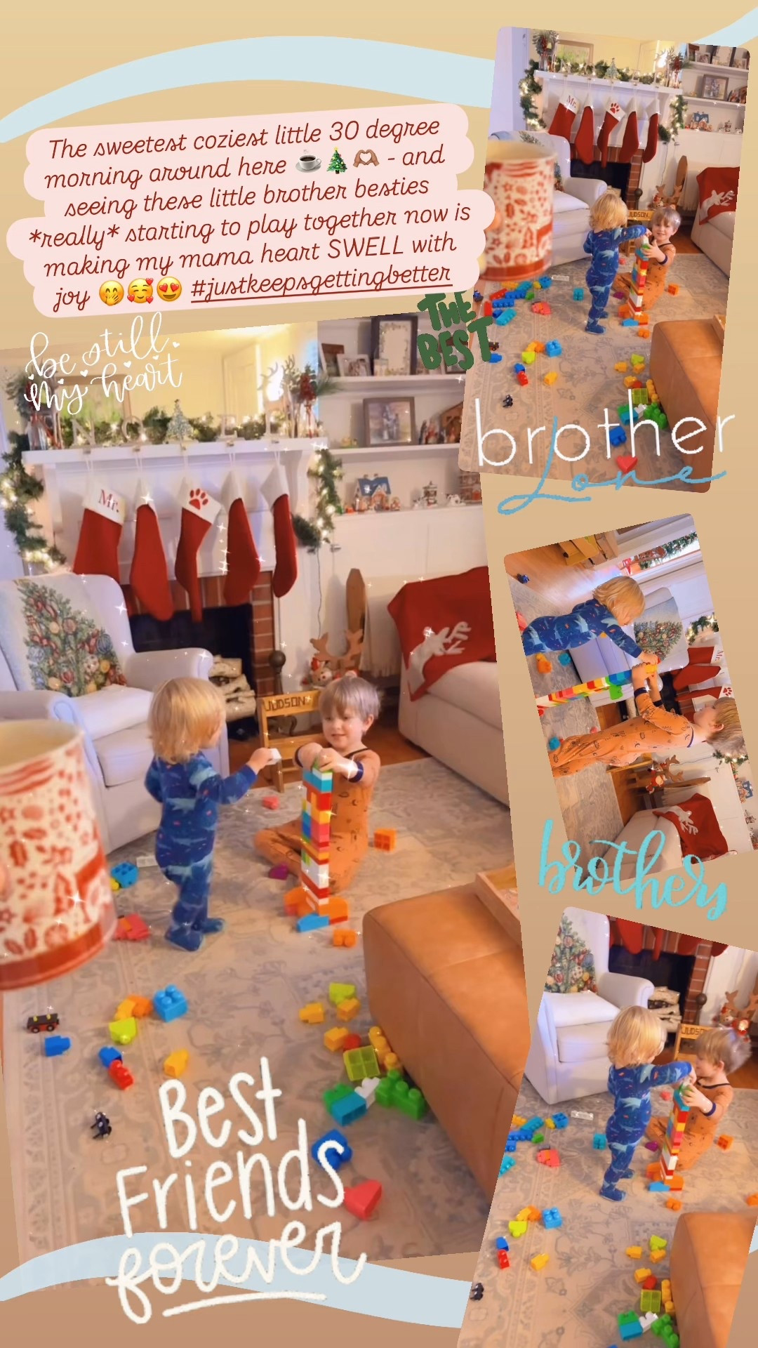 The sweetest coziest little 30 degree morning around here ☕️🎄🫶🏽 - and seeing these little brother besties *really* starting to play together now is making my mama heart SWELL with joy 🤭🥰😍 #justkeepsgettingbetter 
