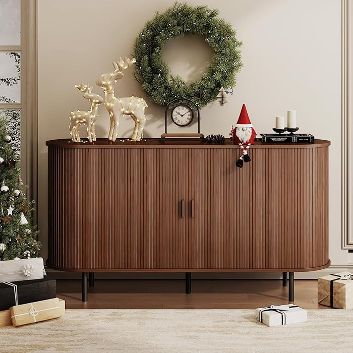 Buffet Sideboard Cabinet with Storage, 55" Fluted Cabinet with Sliding Door & Adjustable Shelf, M... | Amazon (US)