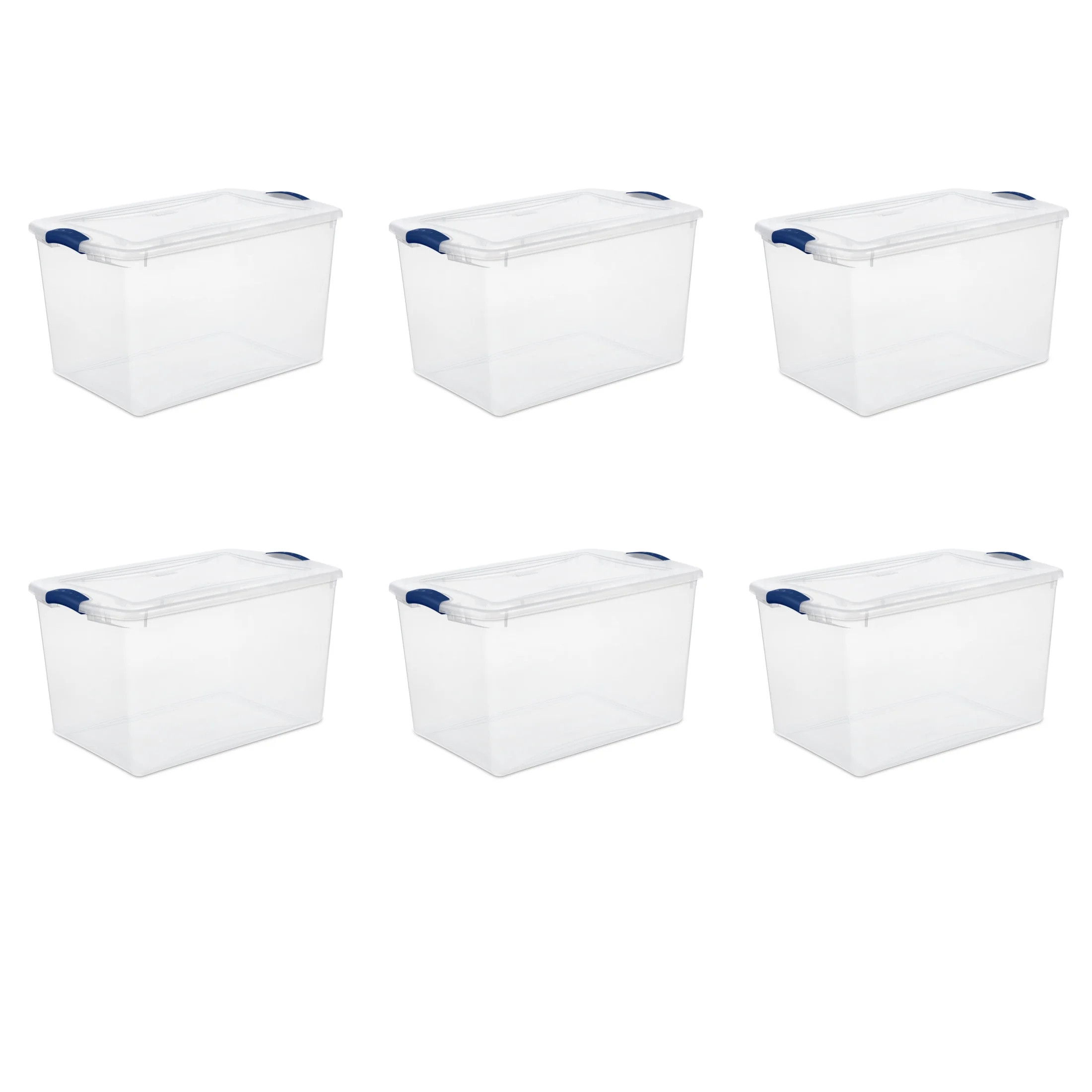 Sterilite Large Storage Bin, 66 Quart Clear Plastic Storage Container with Latch Lid, Blue, 6 Cou... | Walmart (US)
