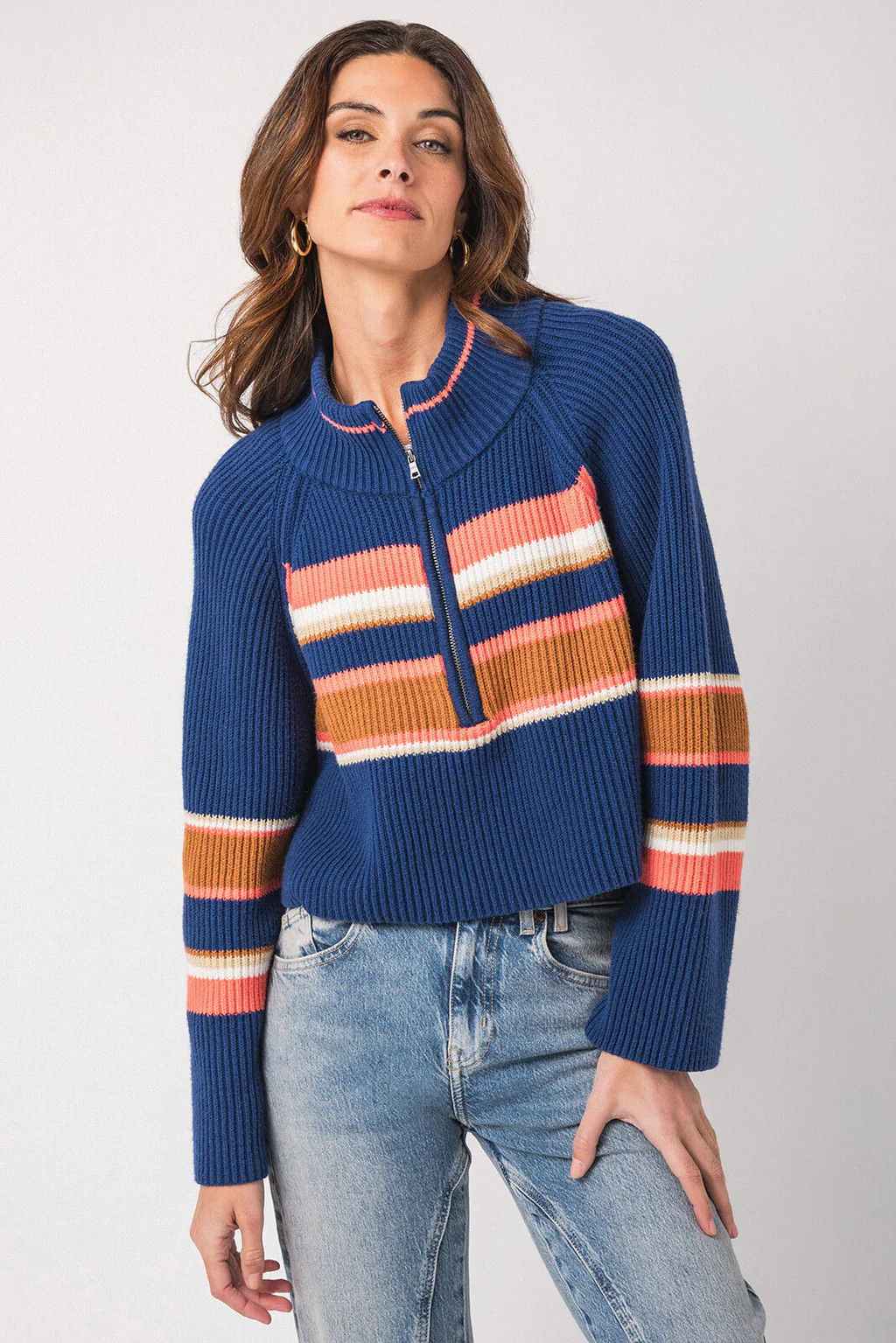 Free People Striped Greta Half Zip | Social Threads