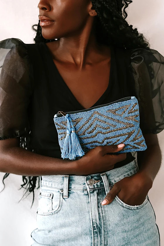 New York Art Deco Teal Blue Beaded Pouch | Lulus (US)