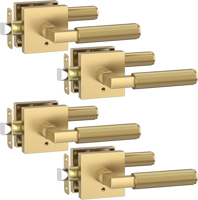 Asidrama 4 Pack Champagne Bronze Privacy Door Handles, Door Lever with Door Knobs Indoor for Bedr... | Amazon (US)