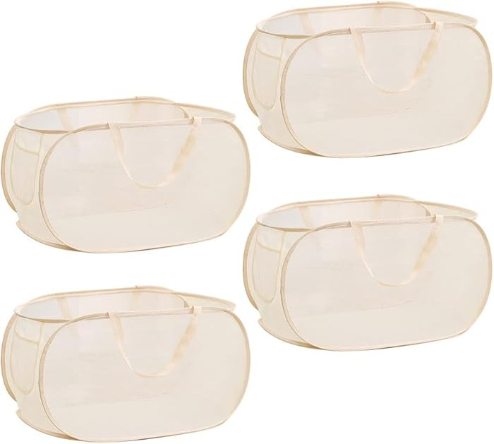 4Pcs Beige Canvas Laundry Hamper, Foldable Pop-up Mesh Basket, Large Capacity, Opening Design, Si... | Amazon (US)