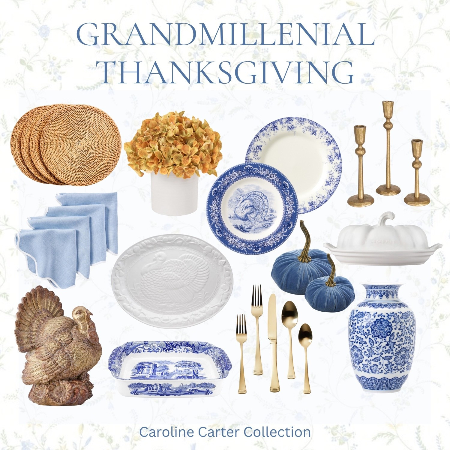 Grandmillennial Thanksgiving made simple | Blue & white china, gold accents, and timeless details for a cozy, elevated table. 

grandmillennial thanksgiving, blue and white china, thanksgiving tablescape, holiday hosting, fall table decor, elegant thanksgiving, classic thanksgiving style, timeless table setting

#LTKFindsUnder100 #LTKSeasonal #LTKHome